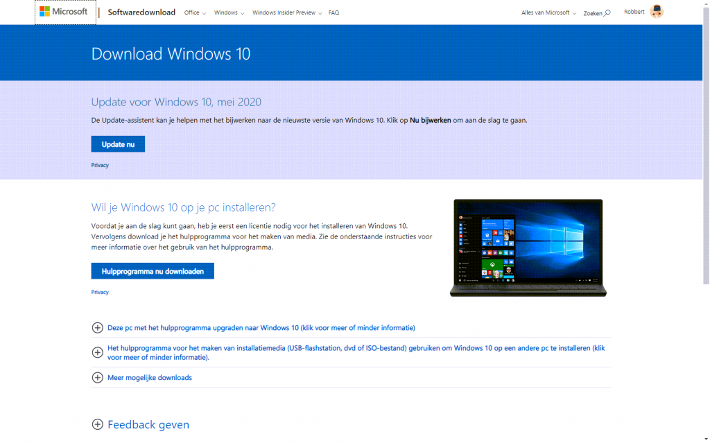 Bijwerken naar Windows 10 2004 is vrij simpel via de update-tool