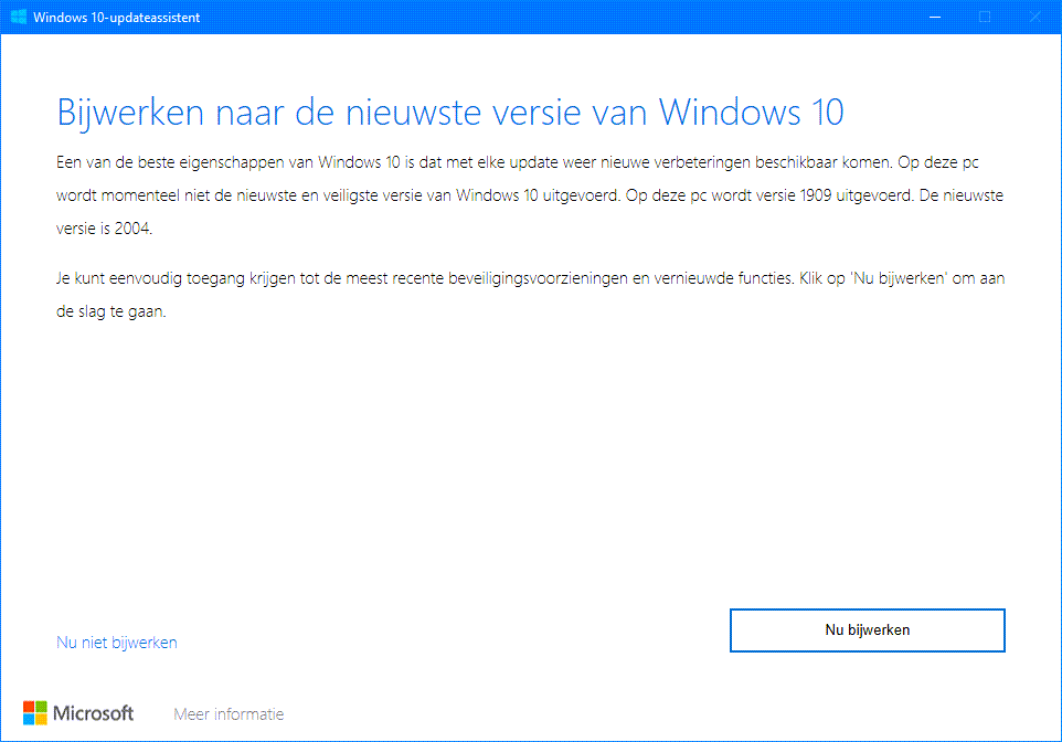 Werk je computer bij naar de nieuwste versie van Windows 10